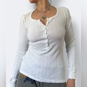 Bobi Los Angeles Henley Pointelle Long Sleeve Tee